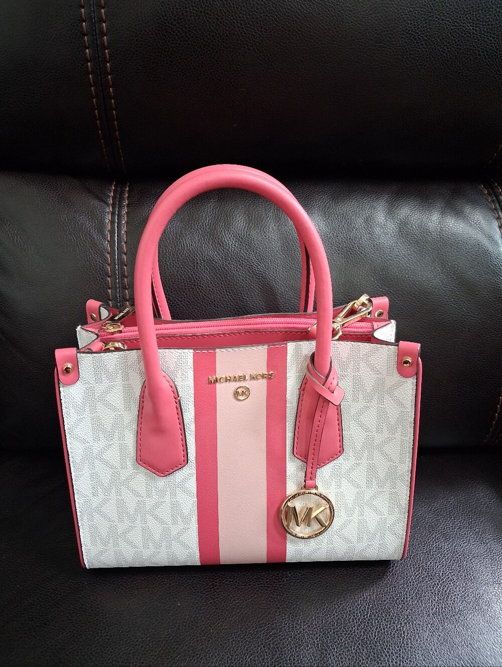Michael Kors Center Stripe Hibiscus Crossbody Bag